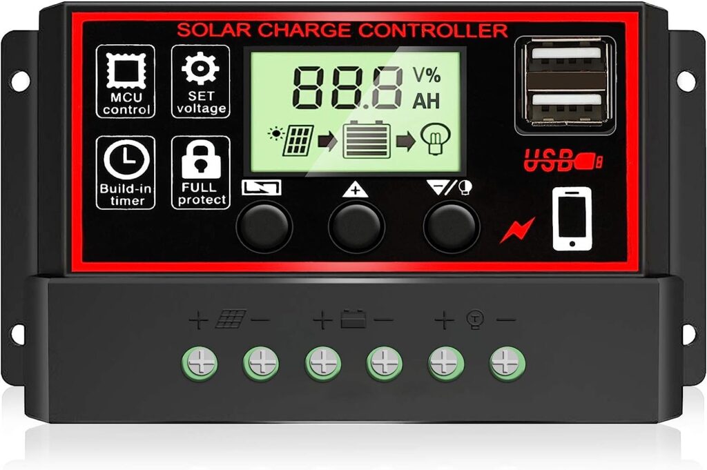 [Upgraded] 30A Solar Charge Controller, Black Solar Panel Battery Intelligent Regulator with Dual USB Port 12V/24V PWM Auto Paremeter Adjustable LCD Display (30a)