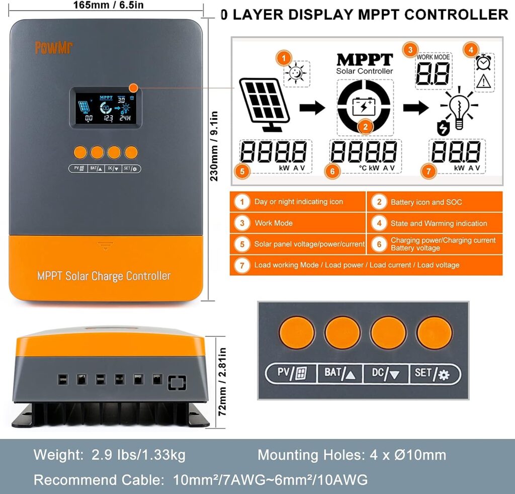 60A Solar Charge Controller MPPT 12V 24V 36V 48V Controller 60amp Solar Charge Regulator MPPT 150V w/LCD Display Work with AGM, Gel, Flooded and Lithium