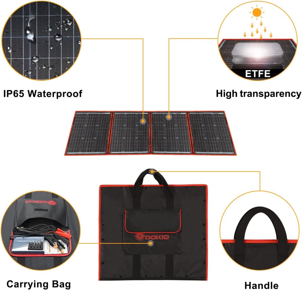 DOKIO 160W 18V Portable Solar Panel Kit (ONLY 9lb) Folding Solar Charger with 2 USB Outputs for 12v Batteries/Power Station AGM LiFePo4 RV Camping Trailer Car Marine…