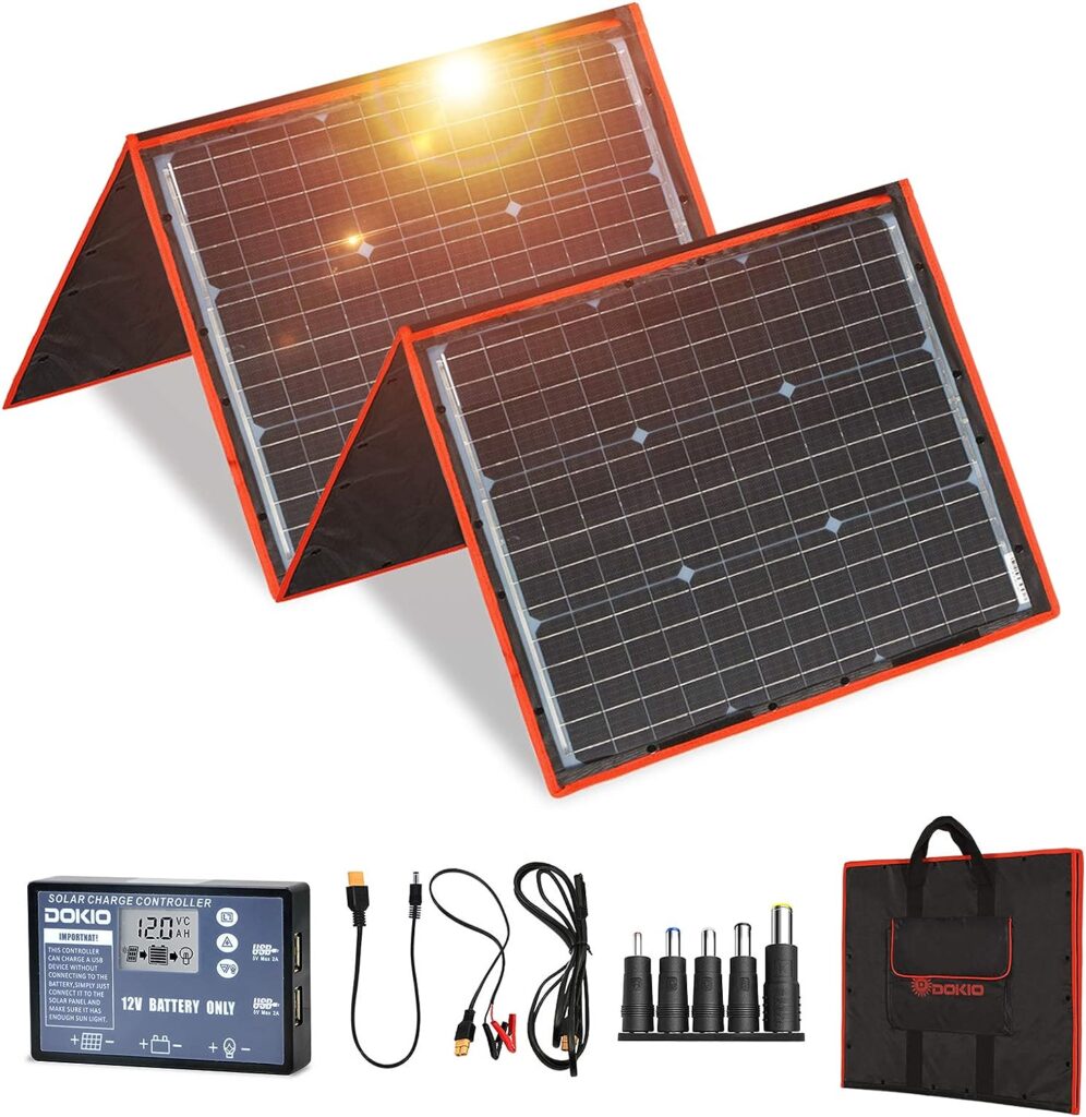 DOKIO 160W 18V Portable Solar Panel Kit (ONLY 9lb) Folding Solar Charger with 2 USB Outputs for 12v Batteries/Power Station AGM LiFePo4 RV Camping Trailer Car Marine…