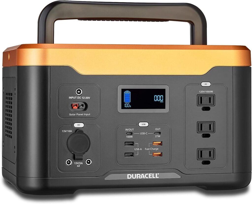 Duracell Portable Power Station 1000W (1050Wh/120V) Lithium Battery Backup Portable Solar Generator (Solar Panel Sold Separately) for Power Outages, Home Emergency Kits, Camping, Backyard, and Outdoor