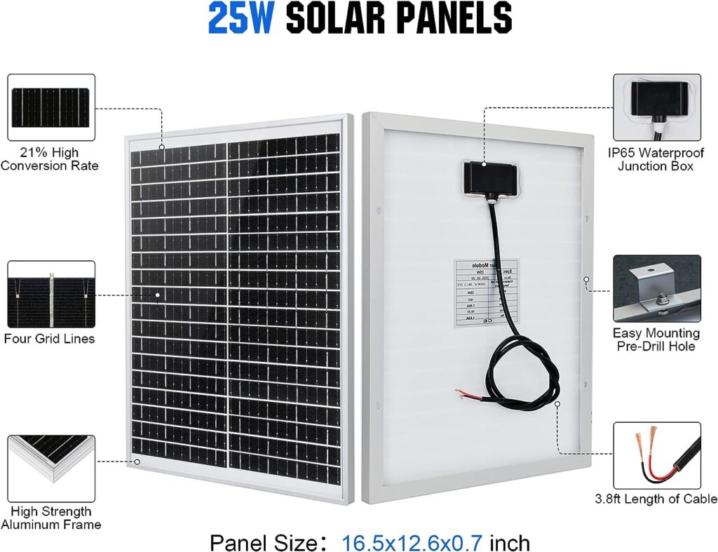 ECO-WORTHY Solar Panel 25W 12V Monocrystalline Waterproof Panel for Charging 12V Battery of RV Boat Trailer ATV Car or Powering 12V Light, Charing 12V Battery Pack and Other Off-Grid Applications