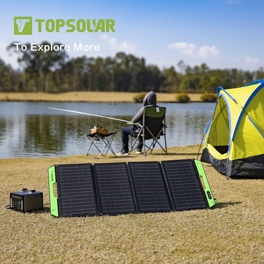 Topsolar 100W Foldable Portable Solar Panel Charger Kits for Portable Power Station Generator Cell Phones Camera Lamp 12V Car Boat RV Battery(Dual USB Ports  19/14.4V DC Output)